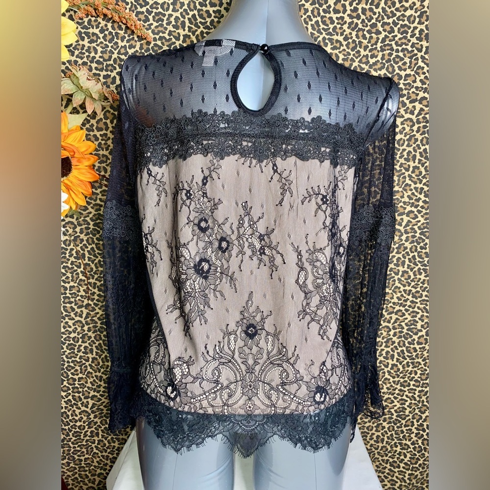 🦋B2G1🦋HONEY & T Black Lace Overlay Blouse | LARGE | - Picture 5 of 8